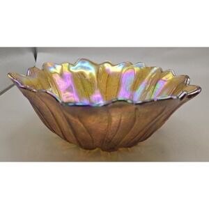 Vintage Sunflower Bowl Carnival Glass Marigold Iridescent 7" Wide Scalloped Edge